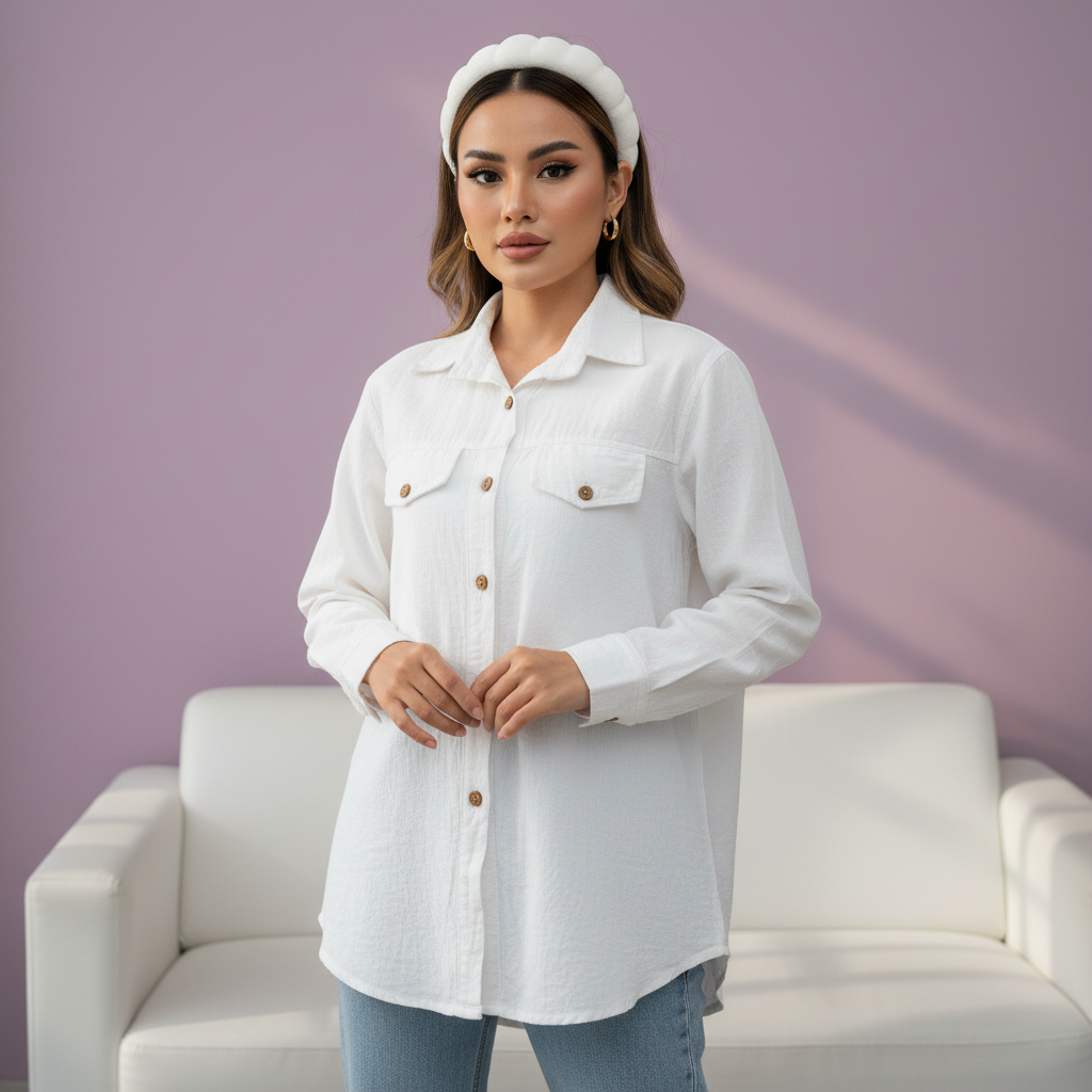 شومیز زنانه جنس الیاف رنگ شیری رزانا