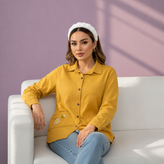 شومیز زنانه بابونه الیاف باکیفیت گلدوزی شده رنگ خردلی